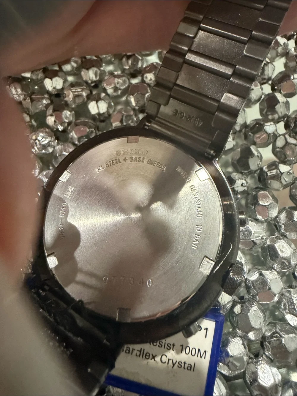 Seiko Black Dial Chronograph Watch with Red and White Accents